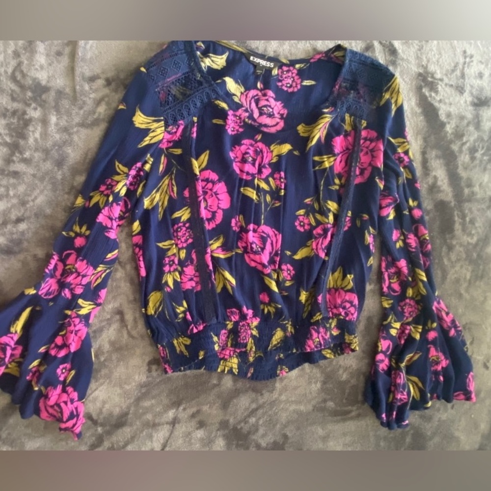 Express Tops | Express Floral Top with Bell Sleeves